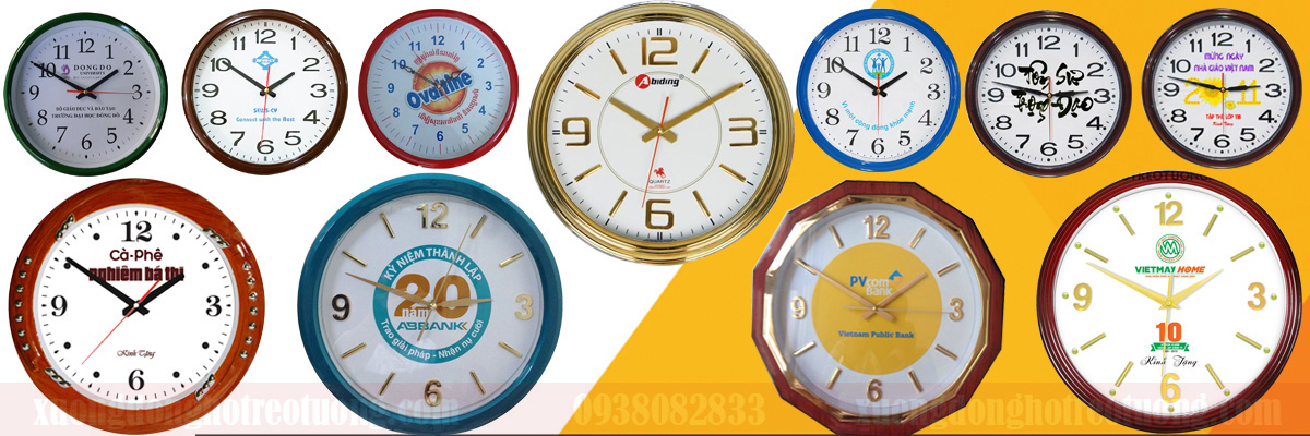 Đồng hồ treo tường in logo quảng cáo thương hiệu cho công ty